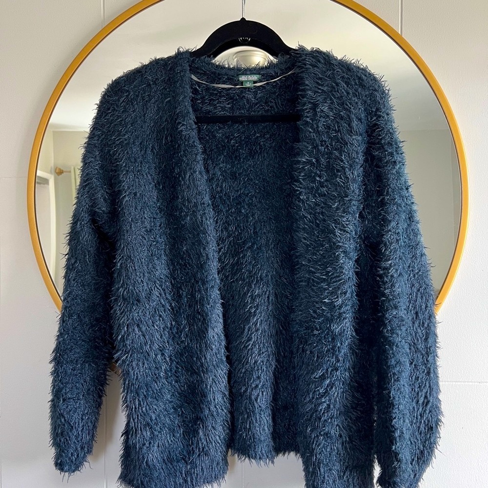 Wild Fable dark blue furry/fuzzy soft open front plush cardigan sweater top M